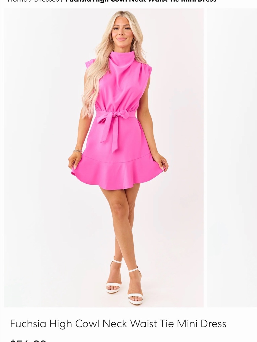 Fuchsia Cowl Neck Tie-Waist Mini Dress